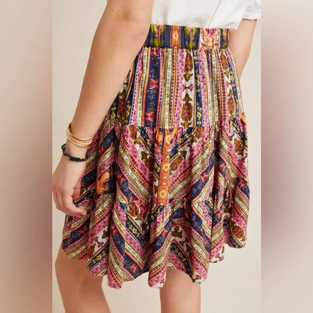 Anthro Vineet Back Patrice Tiered Multicolored Skirt